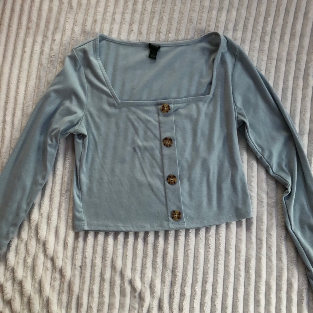 Baby Blue Square Neck Long Sleeve Shirt